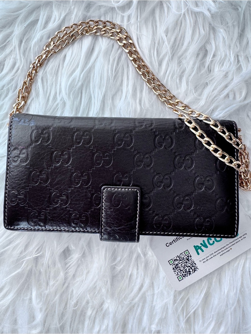 Auth Gucci Guccissima Long Wallet in Dark Brown & Gold w/ Charm, with Box